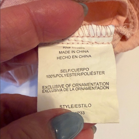 Anthropology Fig and Flower Peach Blouse with Navy Embroidery/ Large 3/4 Sleeve - Picture 5 of 7